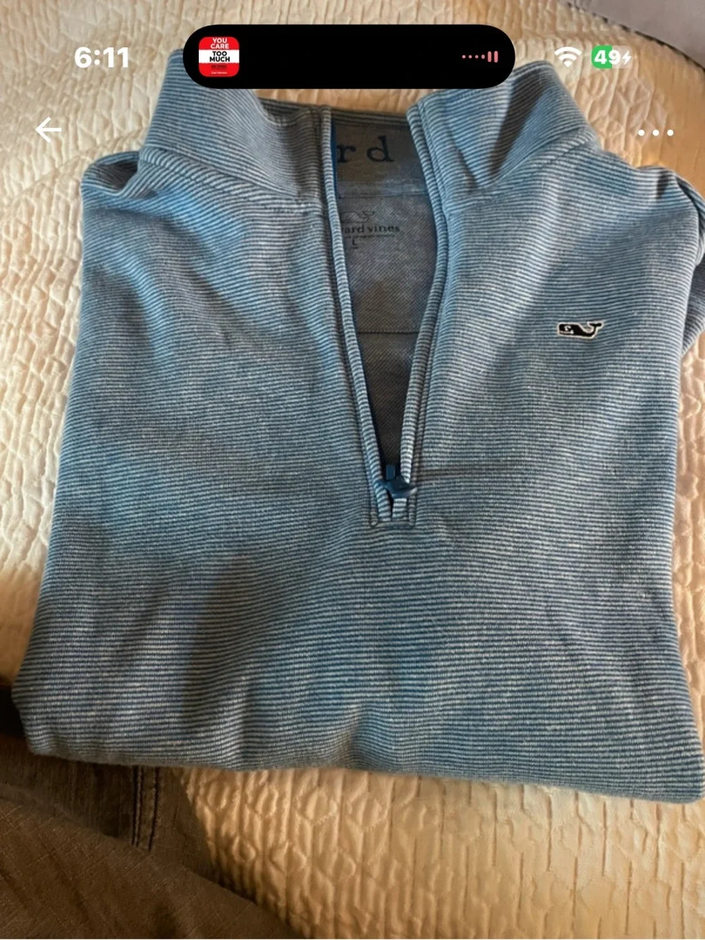 Vineyard Vines boys youth Light Blue Striped Quarter-Zip Pullover L